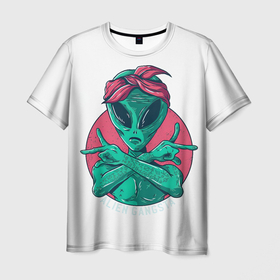 Мужская футболка 3D с принтом Инопланетный Преступник в Екатеринбурге, 100% полиэфир | прямой крой, круглый вырез горловины, длина до линии бедер | alien | гангстер | зелёные человечки | зелёный человечек | инопланетянин | марсианин | пришелец | чужой