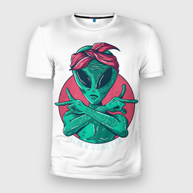 Мужская футболка 3D Slim с принтом Инопланетный Преступник в Новосибирске, 100% полиэстер с улучшенными характеристиками | приталенный силуэт, круглая горловина, широкие плечи, сужается к линии бедра | alien | гангстер | зелёные человечки | зелёный человечек | инопланетянин | марсианин | пришелец | чужой