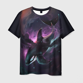 Мужская футболка 3D с принтом касатка в Тюмени, 100% полиэфир | прямой крой, круглый вырез горловины, длина до линии бедер | Тематика изображения на принте: orca | sea | sea animal | дельфин | касатка | кит | космос | море | океан | рисунок кита