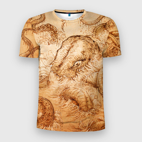 Мужская футболка 3D спортивная с принтом Кракен в Рязани, 100% полиэстер с улучшенными характеристиками | приталенный силуэт, круглая горловина, широкие плечи, сужается к линии бедра | кракен | морское чудовище