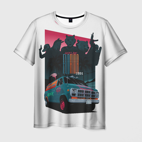 Мужская футболка 3D с принтом Hotline Florida 1991 3D , 100% полиэфир | прямой крой, круглый вырез горловины, длина до линии бедер | florida | hotline | hotline miami | грузовик | гусь | звери | зебра | медведь | надписи | розовый | тигр