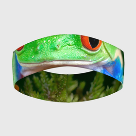 Повязка на голову 3D с принтом Тропическая лягушка в Тюмени,  |  | зеленая лягушка | лягушка | тропики