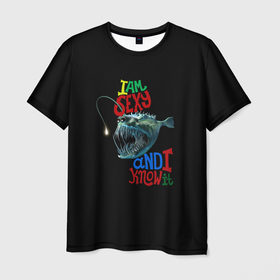 Мужская футболка 3D с принтом я красотка в Кировске, 100% полиэфир | прямой крой, круглый вырез горловины, длина до линии бедер | зубастик | морское чудовище | рыбалка | рыбёха | рыбка | рыболов | я красотка