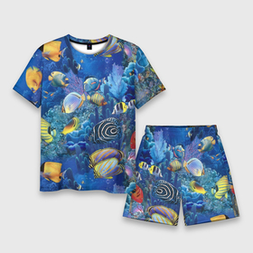 Мужской костюм с шортами 3D с принтом Коралловые рыбки в Кировске,  |  | дно морское | коралловые | кораллы | море | подводный мир | рыбки