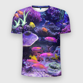 Мужская футболка 3D спортивная с принтом Коралловые рыбки , 100% полиэстер с улучшенными характеристиками | приталенный силуэт, круглая горловина, широкие плечи, сужается к линии бедра | Тематика изображения на принте: дно морское | коралловые | кораллы | море | подводный мир | рыбки