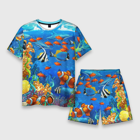 Мужской костюм с шортами 3D с принтом Коралловые рыбки ,  |  | Тематика изображения на принте: дно морское | коралловые | кораллы | море | подводный мир | рыбки