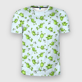 Мужская футболка 3D спортивная с принтом Веселые лягушки в Петрозаводске, 100% полиэстер с улучшенными характеристиками | приталенный силуэт, круглая горловина, широкие плечи, сужается к линии бедра | Тематика изображения на принте: веселая лягушка | лягушка | лягушки | ромашки