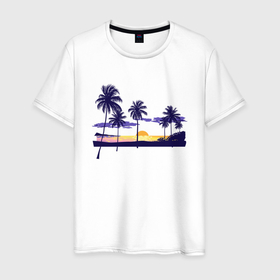 Мужская футболка хлопок с принтом ПАЛЬМЫ в Кировске, 100% хлопок | прямой крой, круглый вырез горловины, длина до линии бедер, слегка спущенное плечо. | beach | ocean | palm trees | sea | summer | sun | sunset | vacation | закат | лето | море | океан | отдых | отпуск | пальмы | пляж | солнце