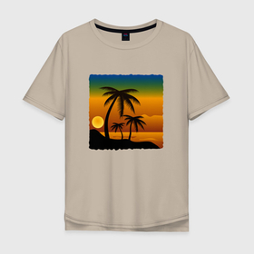Мужская футболка хлопок Oversize с принтом ЗАКАТ в Санкт-Петербурге, 100% хлопок | свободный крой, круглый ворот, “спинка” длиннее передней части | beach | ocean | palm trees | sea | summer | sun | sunset | vacation | закат | лето | море | океан | отдых | отпуск | пальмы | пляж | солнце