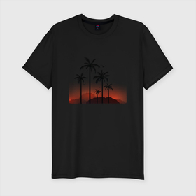 Мужская футболка хлопок Slim с принтом palm tree в Курске, 92% хлопок, 8% лайкра | приталенный силуэт, круглый вырез ворота, длина до линии бедра, короткий рукав | beach | ocean | palm trees | sea | summer | sun | sunset | vacation | закат | лето | море | океан | отдых | отпуск | пальмы | пляж | солнце