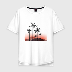 Мужская футболка хлопок Oversize с принтом palm tree в Белгороде, 100% хлопок | свободный крой, круглый ворот, “спинка” длиннее передней части | beach | ocean | palm trees | sea | summer | sun | sunset | vacation | закат | лето | море | океан | отдых | отпуск | пальмы | пляж | солнце
