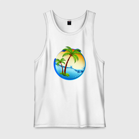 Мужская майка хлопок с принтом palm beach , 100% хлопок |  | Тематика изображения на принте: beach | ocean | palm trees | sea | summer | sun | sunset | vacation | закат | лето | море | океан | отдых | отпуск | пальмы | пляж | солнце