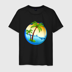 Мужская футболка хлопок с принтом palm beach в Белгороде, 100% хлопок | прямой крой, круглый вырез горловины, длина до линии бедер, слегка спущенное плечо. | beach | ocean | palm trees | sea | summer | sun | sunset | vacation | закат | лето | море | океан | отдых | отпуск | пальмы | пляж | солнце