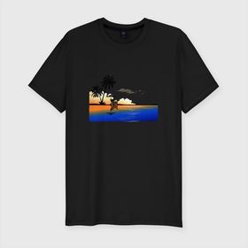 Мужская футболка хлопок Slim с принтом ПЛЯЖ в Курске, 92% хлопок, 8% лайкра | приталенный силуэт, круглый вырез ворота, длина до линии бедра, короткий рукав | beach | ocean | palm trees | sea | summer | sun | sunset | vacation | закат | лето | море | океан | отдых | отпуск | пальмы | песок | пляж | солнце