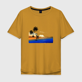 Мужская футболка хлопок Oversize с принтом ПЛЯЖ в Белгороде, 100% хлопок | свободный крой, круглый ворот, “спинка” длиннее передней части | beach | ocean | palm trees | sea | summer | sun | sunset | vacation | закат | лето | море | океан | отдых | отпуск | пальмы | песок | пляж | солнце