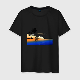 Мужская футболка хлопок с принтом ПЛЯЖ в Санкт-Петербурге, 100% хлопок | прямой крой, круглый вырез горловины, длина до линии бедер, слегка спущенное плечо. | beach | ocean | palm trees | sea | summer | sun | sunset | vacation | закат | лето | море | океан | отдых | отпуск | пальмы | песок | пляж | солнце