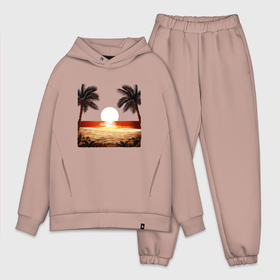 Мужской костюм хлопок OVERSIZE с принтом beach в Белгороде,  |  | beach | ocean | palm trees | sea | summer | sun | sunset | vacation | закат | лето | море | океан | отдых | отпуск | пальмы | песок | пляж | солнце