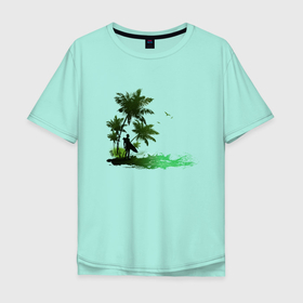 Мужская футболка хлопок Oversize с принтом Сёрфинг в Белгороде, 100% хлопок | свободный крой, круглый ворот, “спинка” длиннее передней части | beach | ocean | palm trees | sea | summer | sun | sunset | vacation | закат | лето | море | океан | отдых | отпуск | пальмы | песок | пляж | сёрфинг | солнце