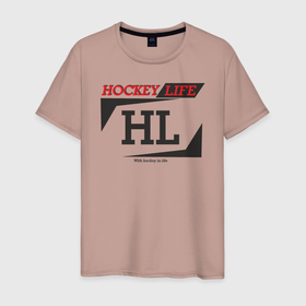 Мужская футболка хлопок с принтом Hockey live / big logo в Екатеринбурге, 100% хлопок | прямой крой, круглый вырез горловины, длина до линии бедер, слегка спущенное плечо. | Тематика изображения на принте: hl | hockey | life | спорт | хоккей
