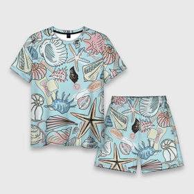 Мужской костюм с шортами 3D с принтом Морские обитатели ,  |  | звезды | морские животные | морские обитатели | очки | пляжный отдых | ракушки | расческа | улитки