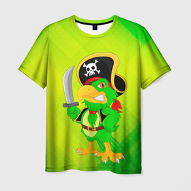 Мужская футболка 3D с принтом Попугай пират в Белгороде, 100% полиэфир | прямой крой, круглый вырез горловины, длина до линии бедер | капитан | пират | попугай | птица