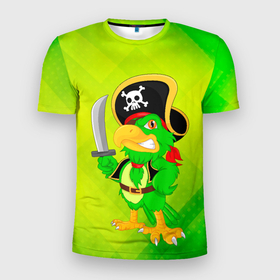 Мужская футболка 3D спортивная с принтом Попугай пират в Белгороде, 100% полиэстер с улучшенными характеристиками | приталенный силуэт, круглая горловина, широкие плечи, сужается к линии бедра | капитан | пират | попугай | птица