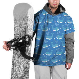 Накидка на куртку 3D с принтом Киты паттерн в Кировске, 100% полиэстер |  | Тематика изображения на принте: whale | бесшовный | кит | киты | море | океан | паттерн