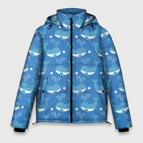Мужская зимняя куртка 3D с принтом Киты паттерн в Петрозаводске, верх — 100% полиэстер; подкладка — 100% полиэстер; утеплитель — 100% полиэстер | длина ниже бедра, свободный силуэт Оверсайз. Есть воротник-стойка, отстегивающийся капюшон и ветрозащитная планка. 

Боковые карманы с листочкой на кнопках и внутренний карман на молнии. | whale | бесшовный | кит | киты | море | океан | паттерн