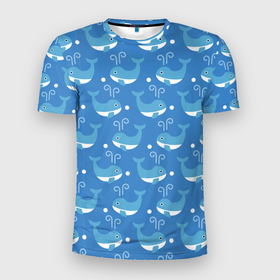 Мужская футболка 3D спортивная с принтом Киты паттерн , 100% полиэстер с улучшенными характеристиками | приталенный силуэт, круглая горловина, широкие плечи, сужается к линии бедра | whale | бесшовный | кит | киты | море | океан | паттерн