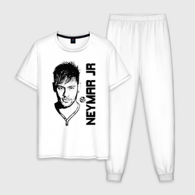 Мужская пижама хлопок с принтом Neymar Jr черный портрет , 100% хлопок | брюки и футболка прямого кроя, без карманов, на брюках мягкая резинка на поясе и по низу штанин
 | brazil | champions | fifa | junior | neymar | neymar jr | paris saint germain | psg | uefa | бразилия | джуниор | младший | наймар | неймар | пари сен жермен | петух | псж | сборная бразилии | уефа | фифа | футбик | футбол 