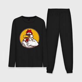 Мужская пижама с лонгсливом хлопок с принтом Петушок класс ,  |  | Тематика изображения на принте: животные | курица | куры | птицы | цыпленок