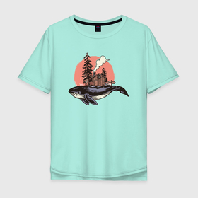 Мужская футболка хлопок Oversize с принтом КИТ | WHALE (Z) в Белгороде, 100% хлопок | свободный крой, круглый ворот, “спинка” длиннее передней части | mastodon | rorqual | whale | домик | кит | китовый | левиафан | мастадонт | мастак | остров | столп