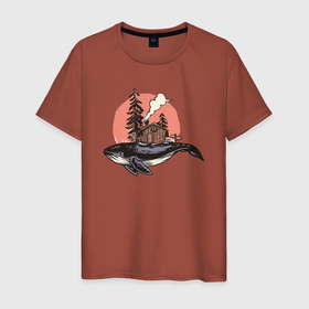 Мужская футболка хлопок с принтом КИТ | WHALE (Z) в Санкт-Петербурге, 100% хлопок | прямой крой, круглый вырез горловины, длина до линии бедер, слегка спущенное плечо. | mastodon | rorqual | whale | домик | кит | китовый | левиафан | мастадонт | мастак | остров | столп