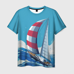 Мужская футболка 3D с принтом ПАРУСНИК В МОРЕ | ЛЮБЛЮ МОРЕ (Z) в Санкт-Петербурге, 100% полиэфир | прямой крой, круглый вырез горловины, длина до линии бедер | boat | sailboat | ship | ships | в море | кораблик | кораблики | корабль | красный парус | лодка | лодочка на синем | люблю море | море | мореход | одинокая лодка | океан | оригами | парус | парусник | судно | яхта