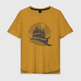 Мужская футболка хлопок Oversize с принтом КИТ ФРЕГАТ | WHALE FRIGATE (Z) в Курске, 100% хлопок | свободный крой, круглый ворот, “спинка” длиннее передней части | Тематика изображения на принте: boat | frigate | mastodon | rorqual | sailboat | ship | ships | whale | бумага | кит | китовый | кораблик | кораблики | корабль | левиафан | лодка | мастак | мастодонт | мореход | одинокая лодка | парусник | столп | судно | фрегат