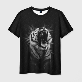 Мужская футболка 3D с принтом Тигр рычит | Tiger realistic в Курске, 100% полиэфир | прямой крой, круглый вырез горловины, длина до линии бедер | furry | low poly | tiger | восточный тигр | год тигра | голова | кошка | лоу поли | тигр | тигренок | фурри | хищник
