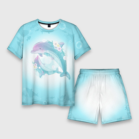 Мужской костюм с шортами 3D с принтом Два дельфина ,  |  | cute | dolphin | два дельфина | дельфин | дельфин в море | дельфинами | милый | мир | подводный