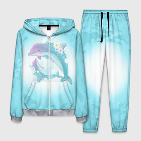 Мужской костюм 3D с принтом Два дельфина в Санкт-Петербурге, 100% полиэстер | Манжеты и пояс оформлены тканевой резинкой, двухслойный капюшон со шнурком для регулировки, карманы спереди | cute | dolphin | два дельфина | дельфин | дельфин в море | дельфинами | милый | мир | подводный