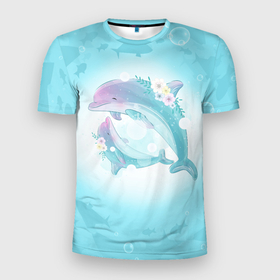 Мужская футболка 3D спортивная с принтом Два дельфина , 100% полиэстер с улучшенными характеристиками | приталенный силуэт, круглая горловина, широкие плечи, сужается к линии бедра | cute | dolphin | два дельфина | дельфин | дельфин в море | дельфинами | милый | мир | подводный