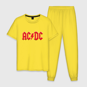 Мужская пижама хлопок с принтом AC DC в Санкт-Петербурге, 100% хлопок | брюки и футболка прямого кроя, без карманов, на брюках мягкая резинка на поясе и по низу штанин
 | ac | ac dc | ac|dc | angus young | dc. logo | hard | rock | ангус янг | логотип