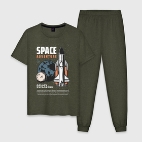 Мужская пижама хлопок с принтом Space Adventure в Тюмени, 100% хлопок | брюки и футболка прямого кроя, без карманов, на брюках мягкая резинка на поясе и по низу штанин
 | elon musk | moon | space | space x | spaceman | илон маск | космонавт | космос | луна