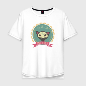 Мужская футболка хлопок Oversize с принтом Cat from Mexico в Тюмени, 100% хлопок | свободный крой, круглый ворот, “спинка” длиннее передней части | cat | mexico | skull | tattoo | кот | кошка | мексика | праздник мертвых | тату | татуировка | череп
