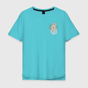Мужская футболка хлопок Oversize с принтом Bunny in the pocket в Санкт-Петербурге, 100% хлопок | свободный крой, круглый ворот, “спинка” длиннее передней части | Тематика изображения на принте: bunny | cute | pocket | sweet | заяц | милый | мимишный