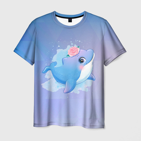 Мужская футболка 3D с принтом Дельфинчик , 100% полиэфир | прямой крой, круглый вырез горловины, длина до линии бедер | cute | dolphin | дельфин | дельфин в море | дельфинами | дельфинчик | милый | мир | подводный