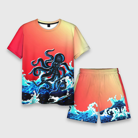 Мужской костюм с шортами 3D с принтом Кракен в Море | Градиент в Екатеринбурге,  |  | animal | beast | fade | kraken | monster | moon | ocean | octopus | sea | water | waves | вода | волны | градиент | животные | звери | кракен | луна | монстр | море | океан | осьминог | рыбы | щупальца