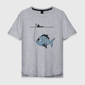 Мужская футболка хлопок Oversize с принтом Огромный улов в Екатеринбурге, 100% хлопок | свободный крой, круглый ворот, “спинка” длиннее передней части | крючок | лодка | рыба | рыбак | рыбалка | удочка