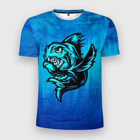 Мужская футболка 3D Slim с принтом Пиранья , 100% полиэстер с улучшенными характеристиками | приталенный силуэт, круглая горловина, широкие плечи, сужается к линии бедра | fish | piranha | живность | морская | на синем | пиранья | рыба