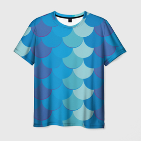 Мужская футболка 3D с принтом Синяя чешуя рыбы , 100% полиэфир | прямой крой, круглый вырез горловины, длина до линии бедер | Тематика изображения на принте: fish | water | вода | море | морское | очки | рыба | рыбка | синяя | чешуя