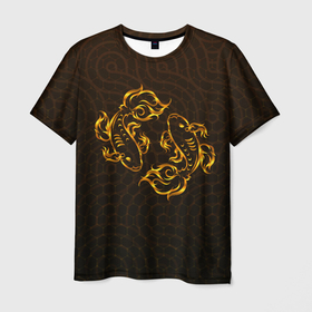 Мужская футболка 3D с принтом Золотые рыбки в Новосибирске, 100% полиэфир | прямой крой, круглый вырез горловины, длина до линии бедер | fish | желание | золотая | золотая рыбка | золотые | море | океан | рыба | рыбка | рыбки