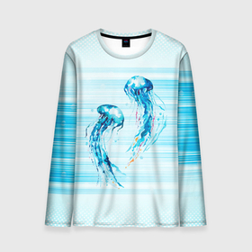 Мужской лонгслив 3D с принтом Медузы в Санкт-Петербурге, 100% полиэстер | длинные рукава, круглый вырез горловины, полуприлегающий силуэт | jellyfish | medusa | жители | медуза | медузы | морские | океан